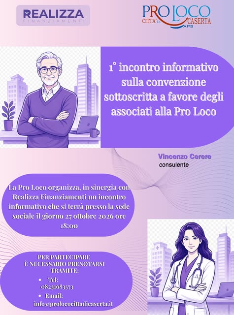 Affiche de 1° incontro informativo sulla convenzione sottoscritta a favore degli associati alla Pro Loco