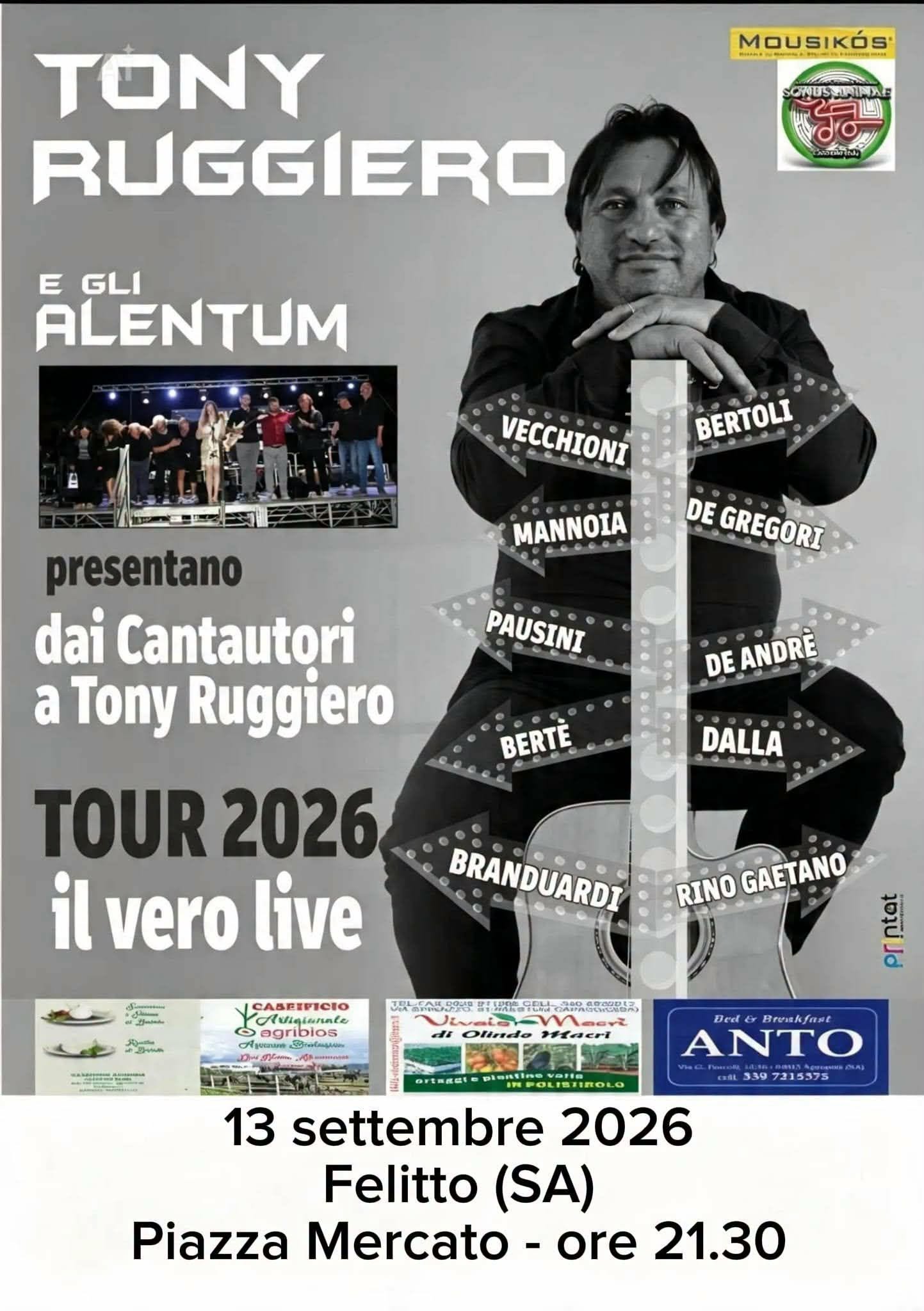 Poster for Tony Ruggiero e gli Alentum presentano dai Cantautori a Tony Ruggiero Tour 2026