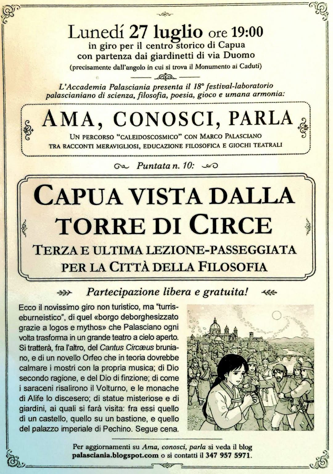Locandina di 18° festival-laboratorio palascianiano - Ama, conosci, parla: Capua vista dalla Torre di Circe